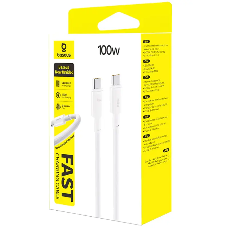 Дата кабель Baseus New Braided Type-C to Type-C 100W (2m) (E0426V), Moon White 2, купить оптом с доставкой