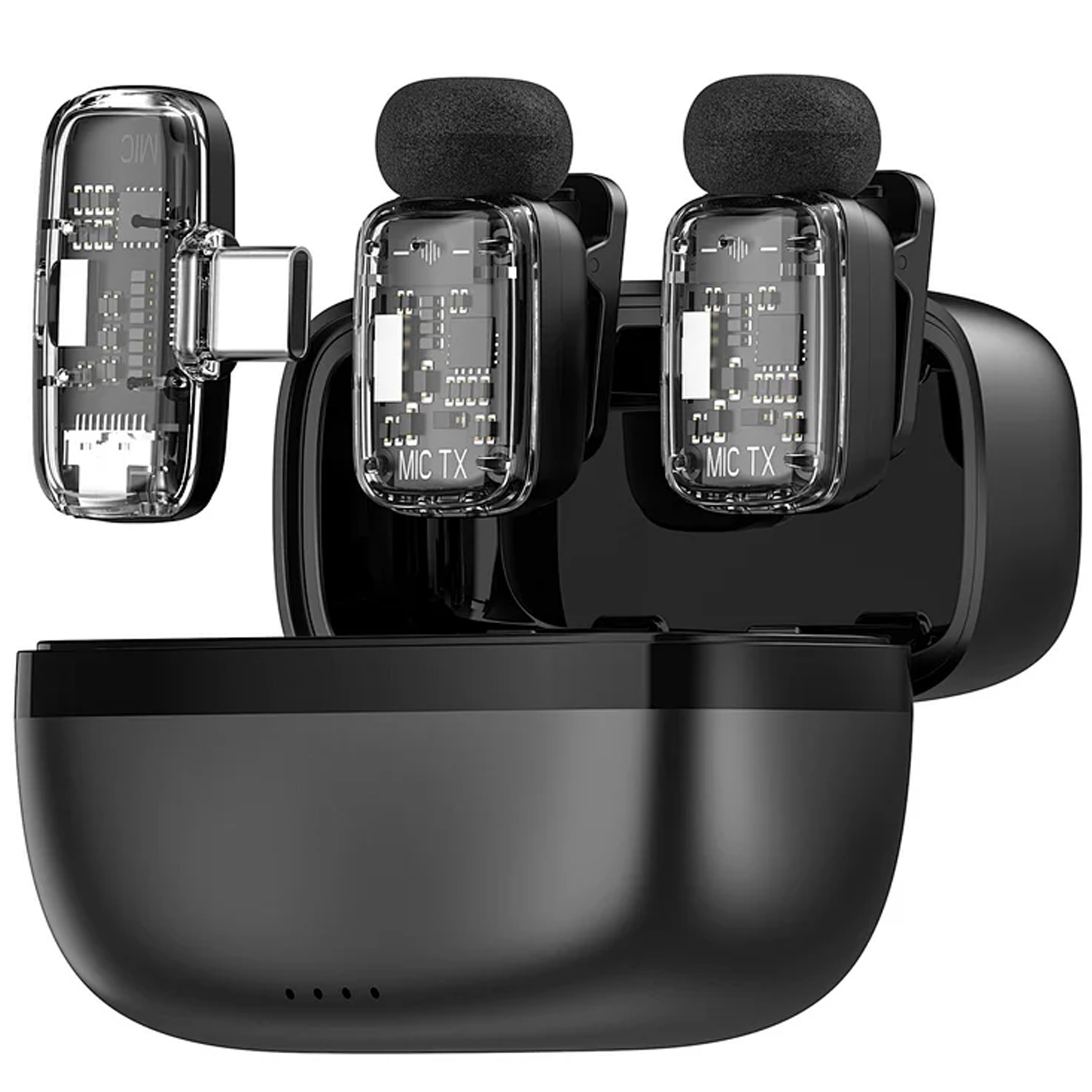 Петличный беспроводной микрофон WIWU WM008 Dual-mic ANC Type-C, Black 3, купить оптом с доставкой