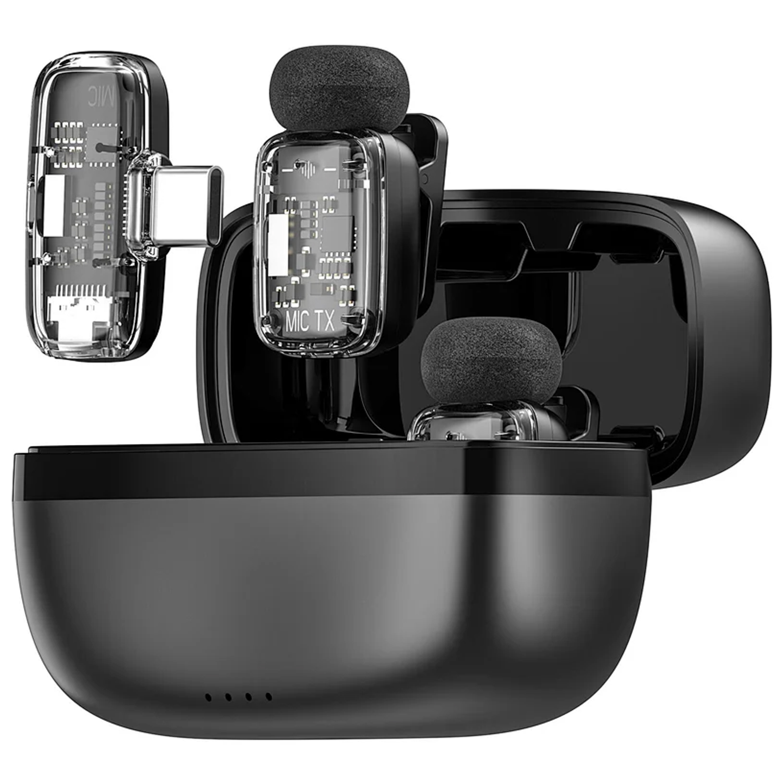 Петличный беспроводной микрофон WIWU WM008 Dual-mic ANC Type-C, Black 4, купить оптом с доставкой