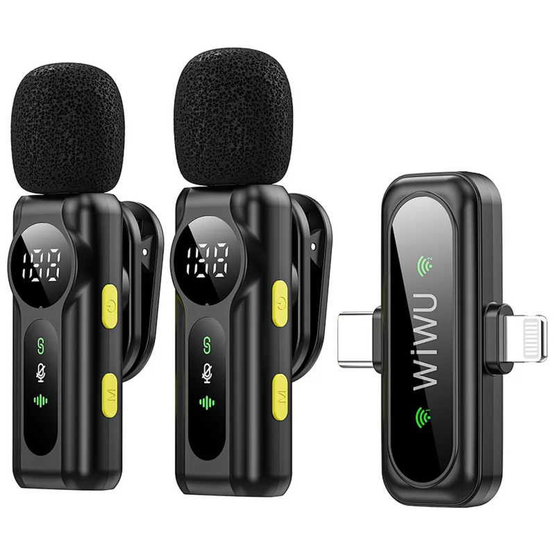 Петличный беспроводной микрофон WIWU WM007 Dual-mic (Lightning/Type-C), Black 4, купить оптом с доставкой