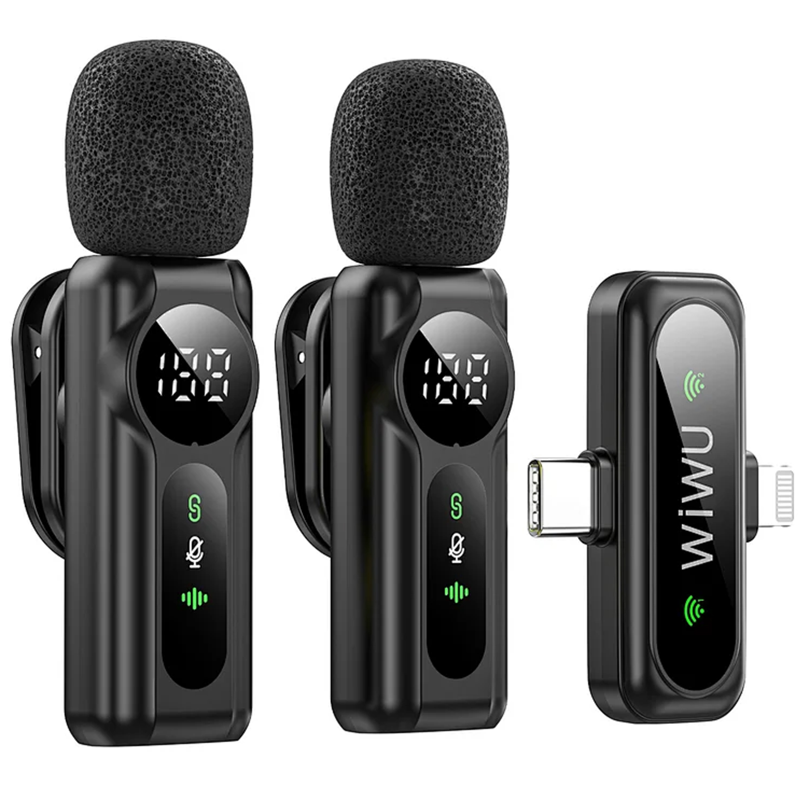 Петличный беспроводной микрофон WIWU WM007 Dual-mic (Lightning/Type-C), Black 5, купить оптом с доставкой