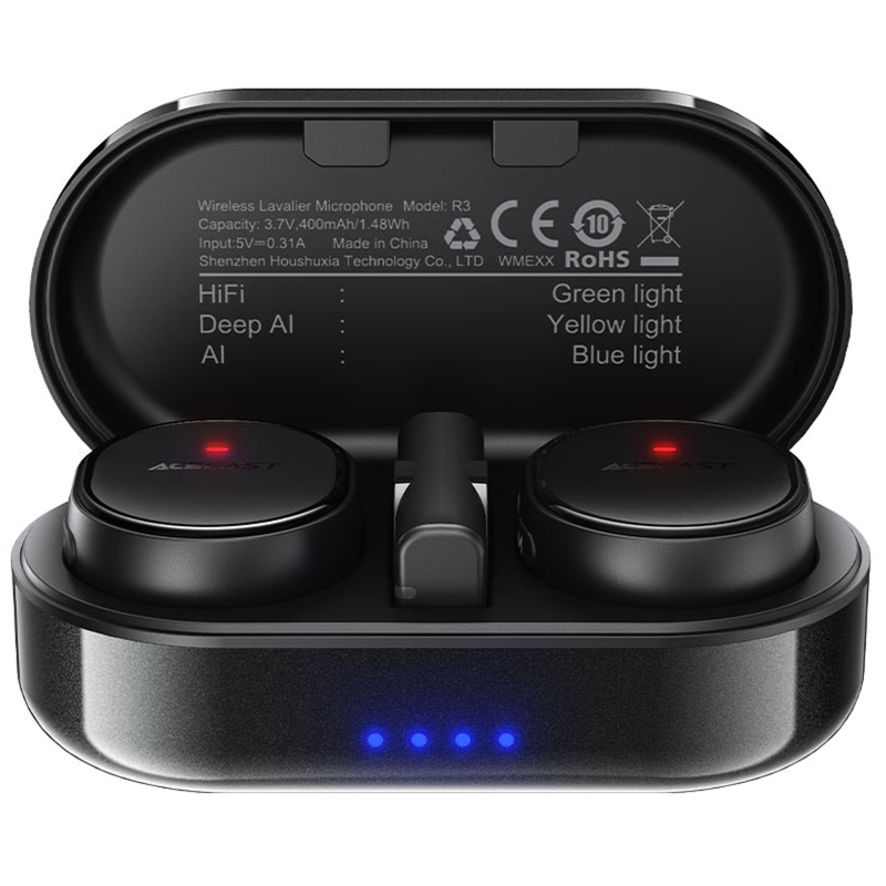 Петличный беспроводной микрофон Acefast R3 Dual-mic Type-C, Black, купить оптом с доставкой