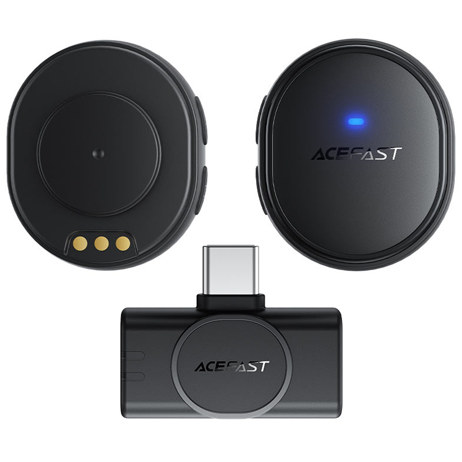 Петличный беспроводной микрофон Acefast R3 Dual-mic Type-C, Black 2, купить оптом с доставкой
