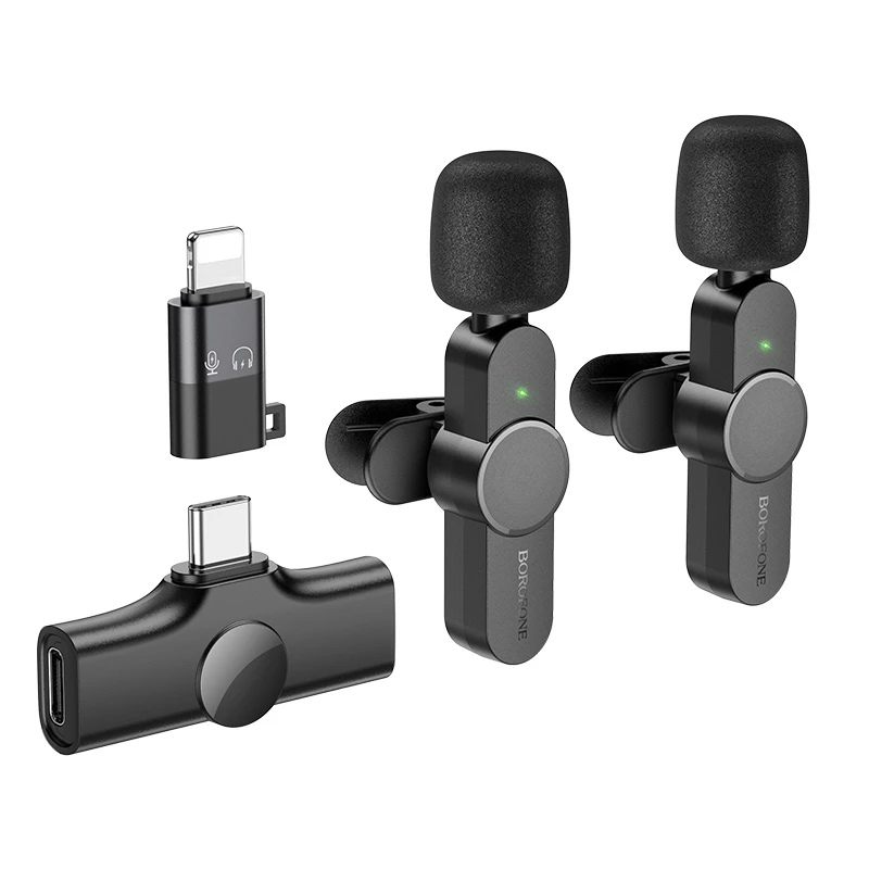 Петличный беспроводной микрофон Borofone BFK12 Trophy Dual-mic Lightning/Type-C, купить оптом с доставкой