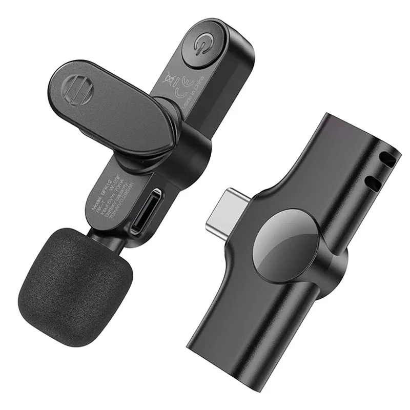 Петличный беспроводной микрофон Borofone BFK12 Trophy Dual-mic Lightning/Type-C, Black 1, купить оптом с доставкой