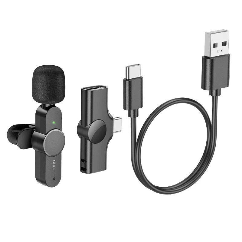 Петличный беспроводной микрофон Borofone BFK12 Trophy Dual-mic Lightning/Type-C, Black 2, купить оптом с доставкой