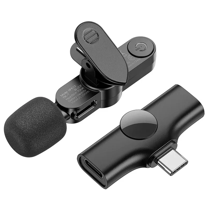 Петличный беспроводной микрофон Borofone BFK12 Trophy Dual-mic Lightning/Type-C, Black 3, купить оптом с доставкой