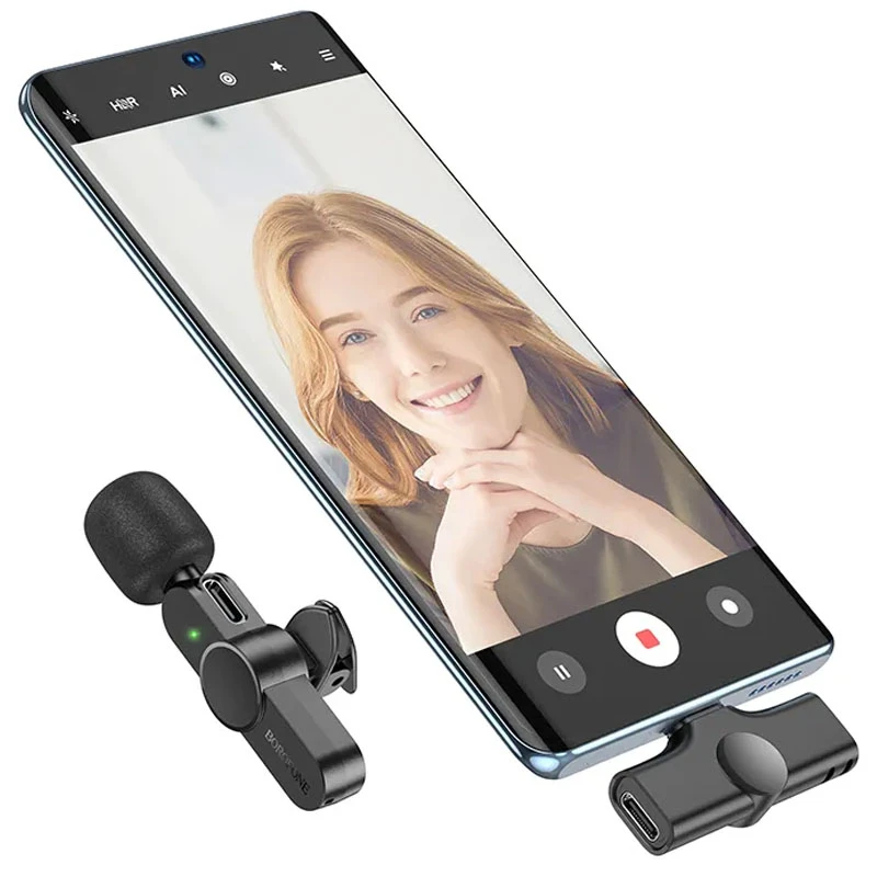 Петличный беспроводной микрофон Borofone BFK12 Trophy Dual-mic Lightning/Type-C, Black 5, купить оптом с доставкой