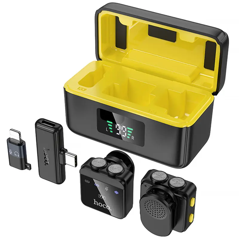 Петличний бездротовий мікрофон Hoco L17 Dual-mic magnetic (Lightning/Type-C), Black 1, купити оптом з доставкою