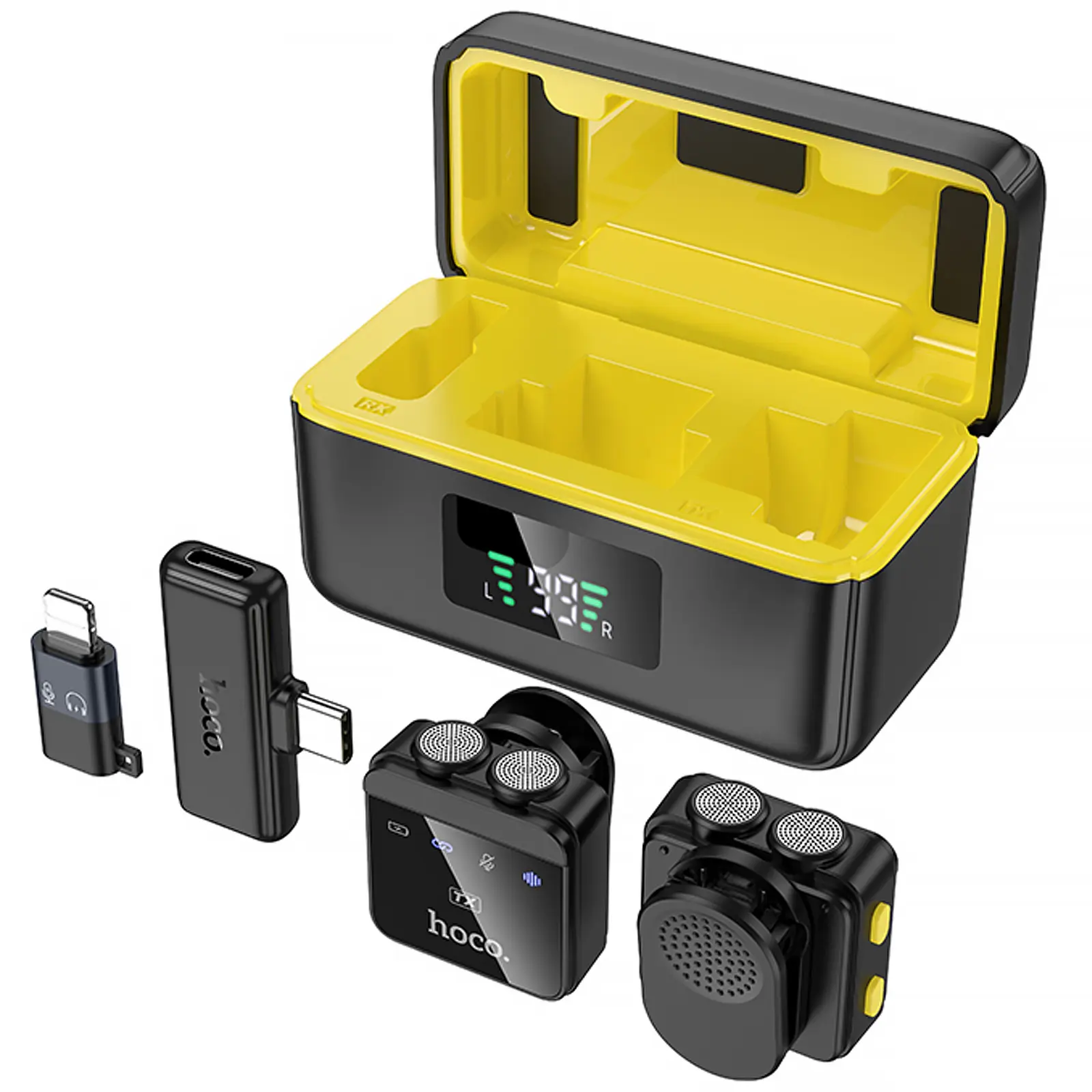 Петличний бездротовий мікрофон Hoco L17 Dual-mic magnetic (Lightning/Type-C), Black 1, купити оптом з доставкою