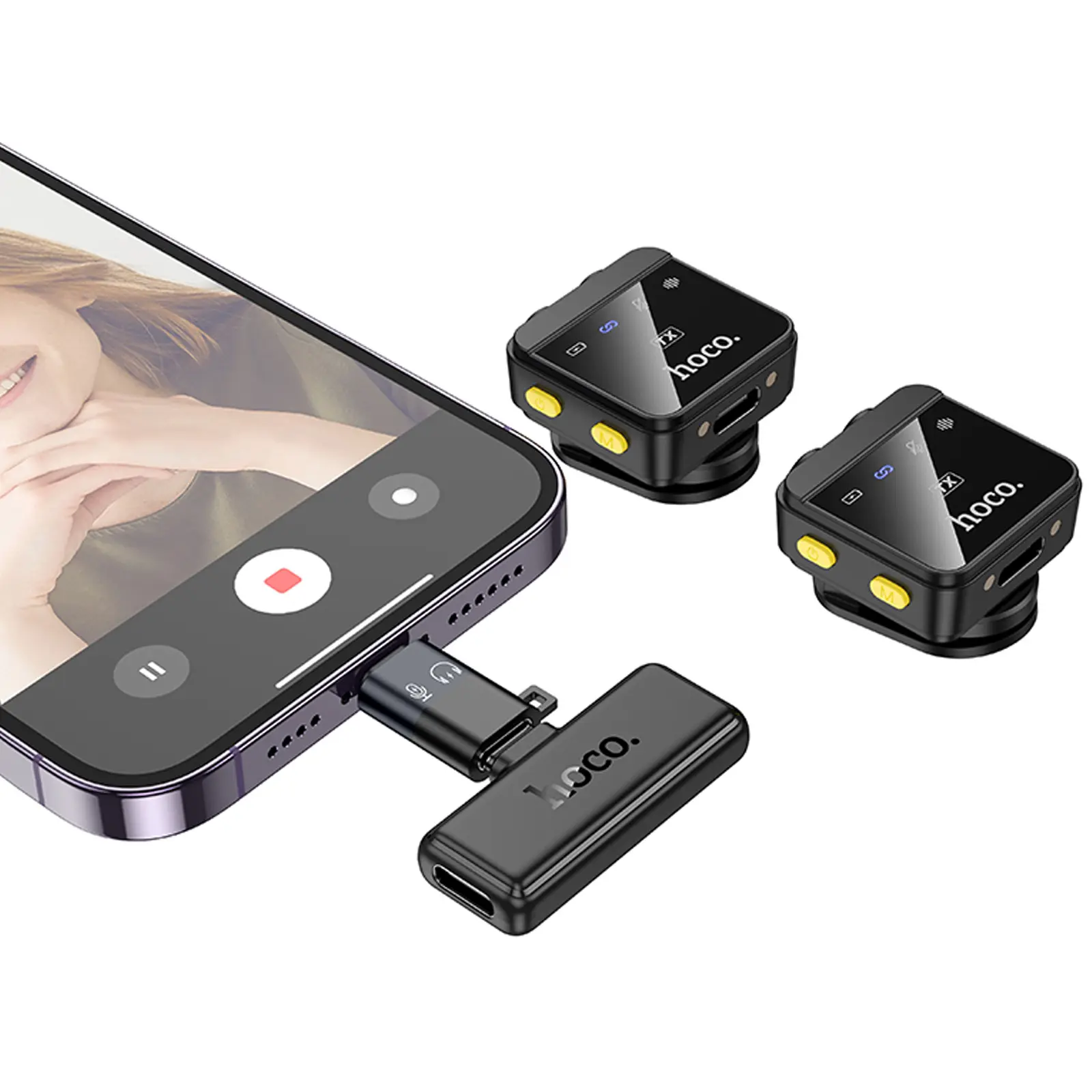 Петличний бездротовий мікрофон Hoco L17 Dual-mic magnetic (Lightning/Type-C), Black 2, купити оптом з доставкою