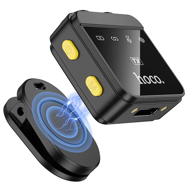 Петличний бездротовий мікрофон Hoco L17 Dual-mic magnetic (Lightning/Type-C), Black 3, купити оптом з доставкою