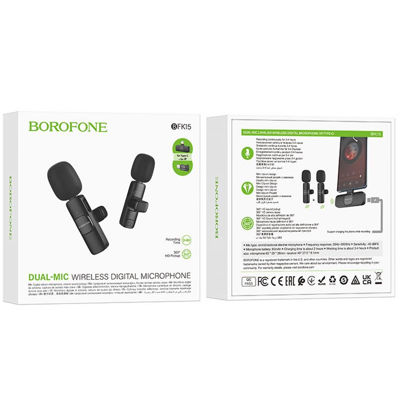 Петличний бездротовий мікрофон Borofone BFK15 Dual-mic lavalier Lightning/Type-C на малюнкі №6