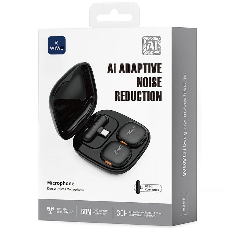 Петличний бездротовий мікрофон WiWU Wi-WM006 AI Adaptive Noise Reduction Type-C на малюнкі №6