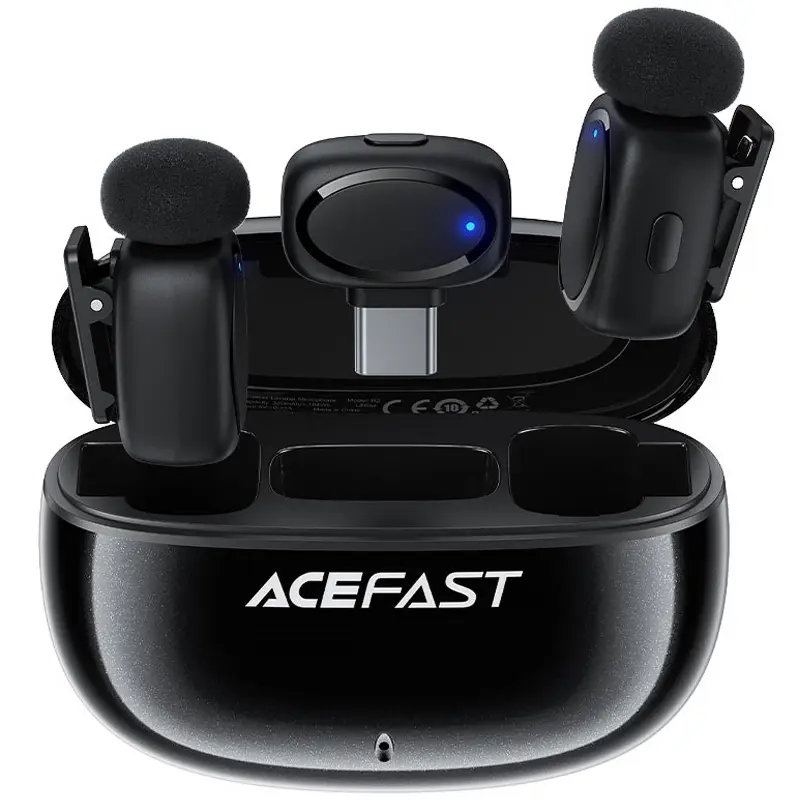 Петличный беспроводной микрофон Acefast R2 Dual-mic Type-C, Black, купить оптом с доставкой