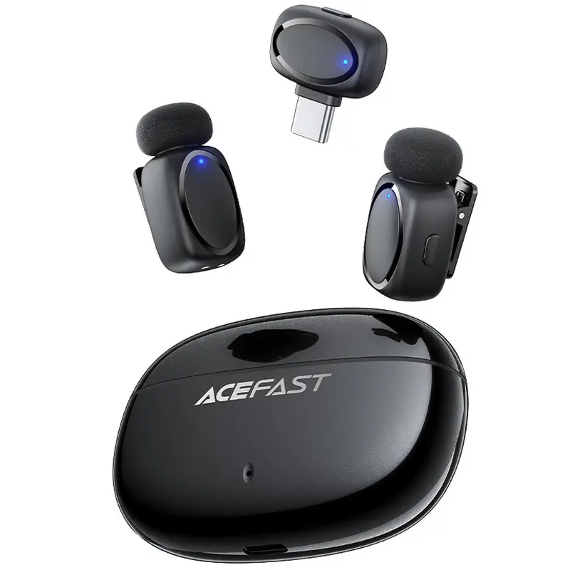 Петличный беспроводной микрофон Acefast R2 Dual-mic Type-C, Black 1, купить оптом с доставкой