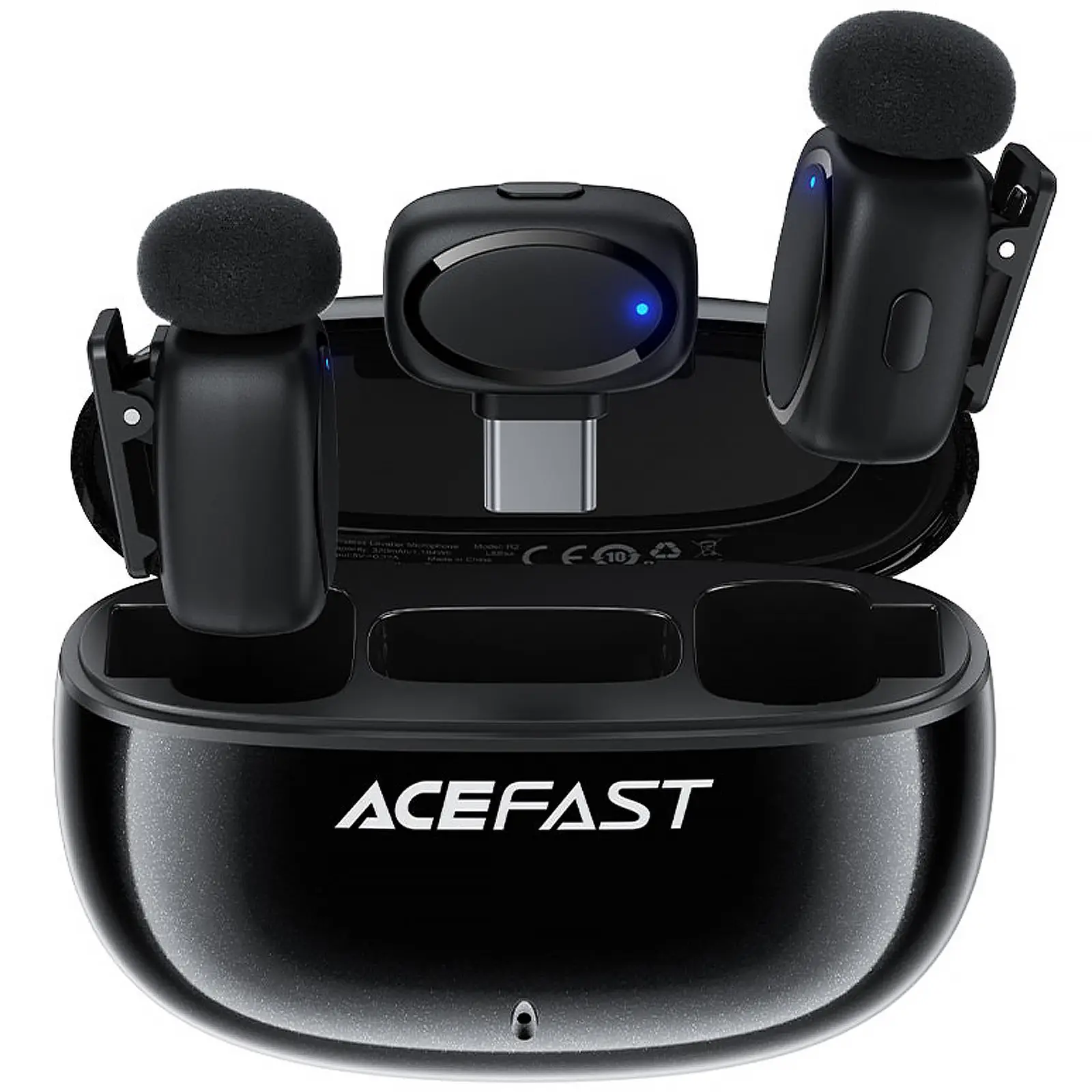 Петличный беспроводной микрофон Acefast R2 Dual-mic Type-C, Black, купить оптом с доставкой
