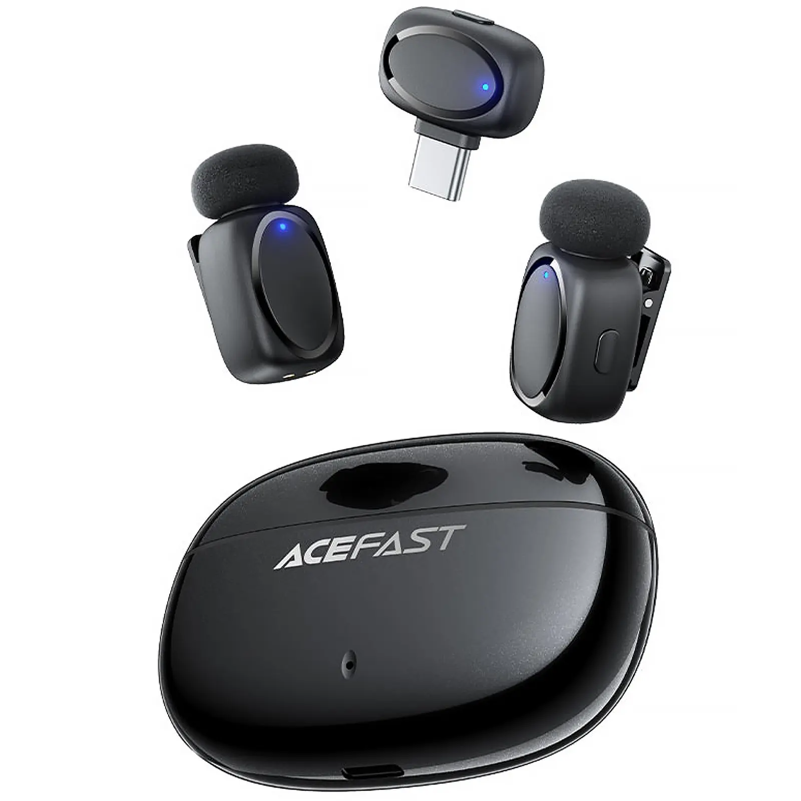 Петличный беспроводной микрофон Acefast R2 Dual-mic Type-C, Black 1, купить оптом с доставкой