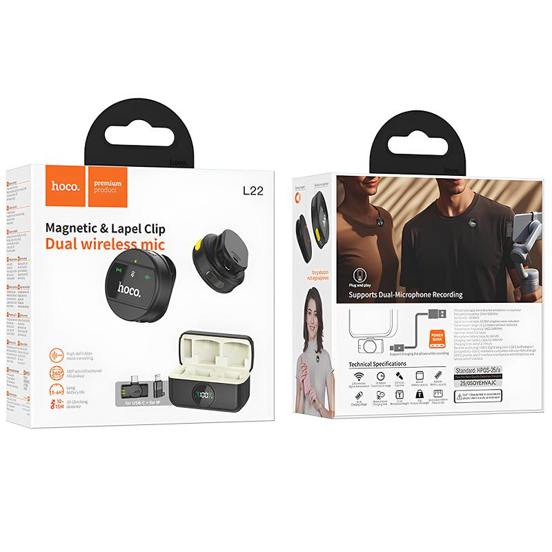 Петличний бездротовий мікрофон Hoco L22 Bright 2in1 (Lightning/Type-C) на малюнкі №6