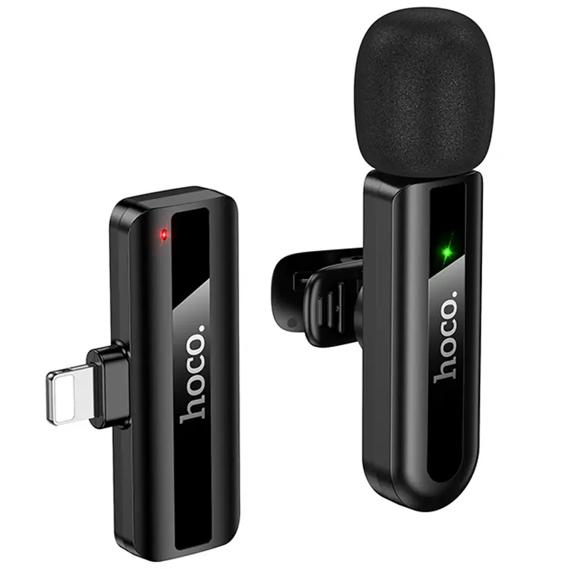 Петличний бездротовий мікрофон Hoco L20 Fair Lightning, Black, купити оптом з доставкою
