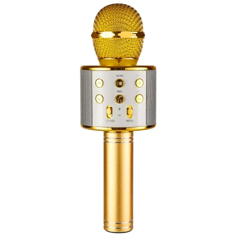 Уценка Караоке Микрофон-колонка WS858, Мятая упаковка / Gold, купить оптом с доставкой