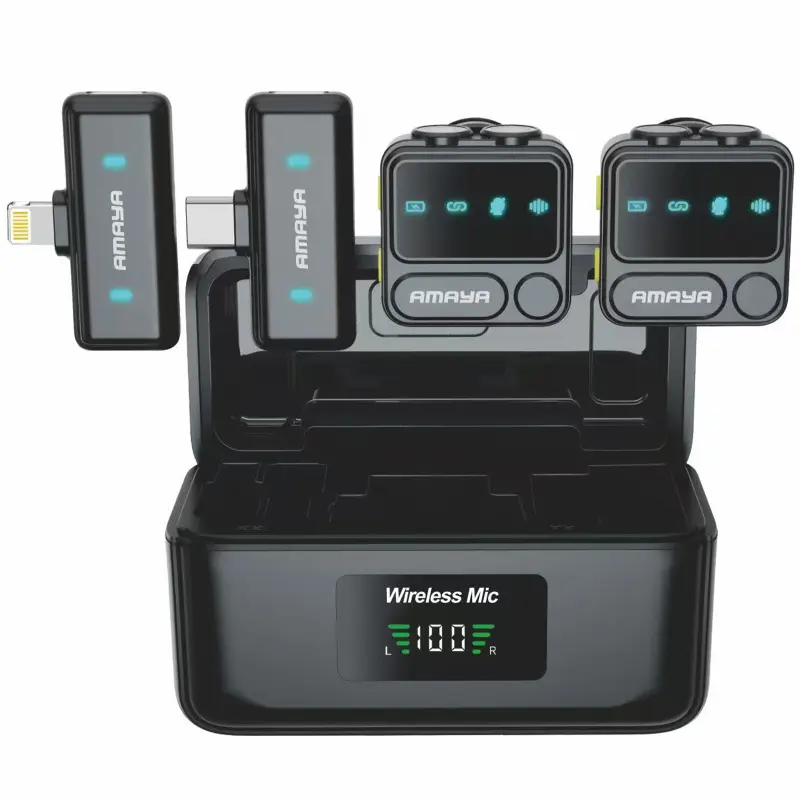 Петличный беспроводной микрофон Amaya ANC100 dual-mic 2in1 (Lightning/Type-C), Black, купить оптом с доставкой