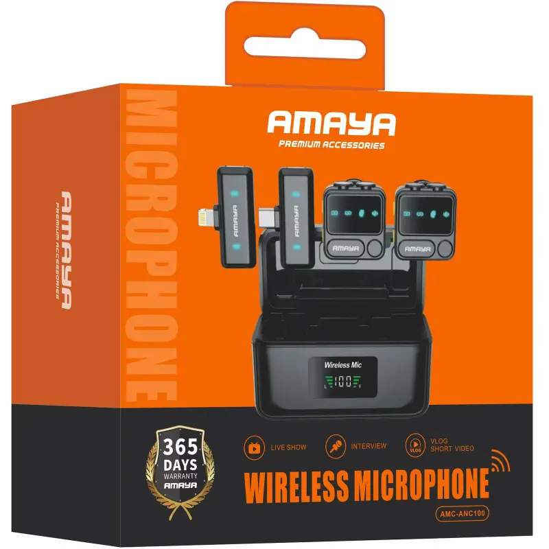 Петличный беспроводной микрофон Amaya ANC100 dual-mic 2in1 (Lightning/Type-C), Black 1, купить оптом с доставкой