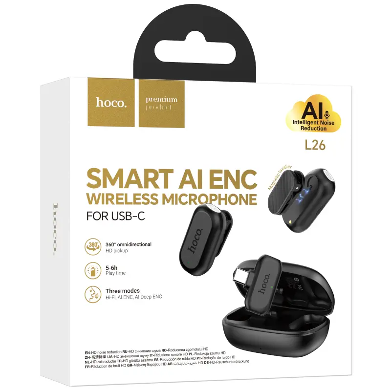 Петличный беспроводной микрофон Hoco L26 Dual-mic Smart AI (Type-C), Black 1, купить оптом с доставкой