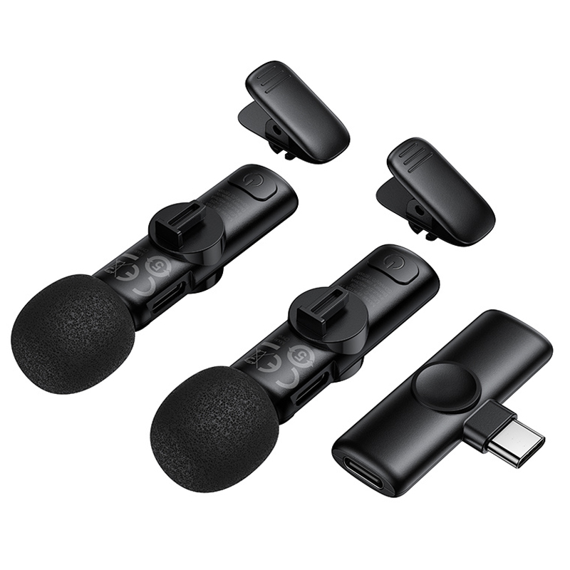 Петличный беспроводной микрофон Borofone BFK16A Winner dual-mic Type-C, Black 2, купить оптом с доставкой