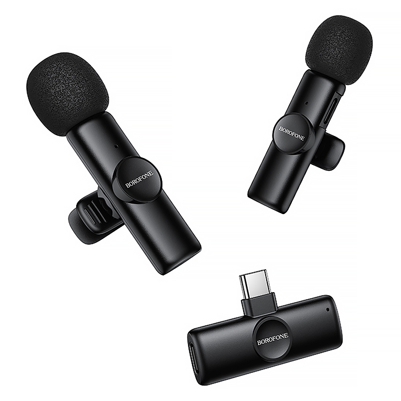 Петличный беспроводной микрофон Borofone BFK16A Winner dual-mic Type-C, Black 3, купить оптом с доставкой