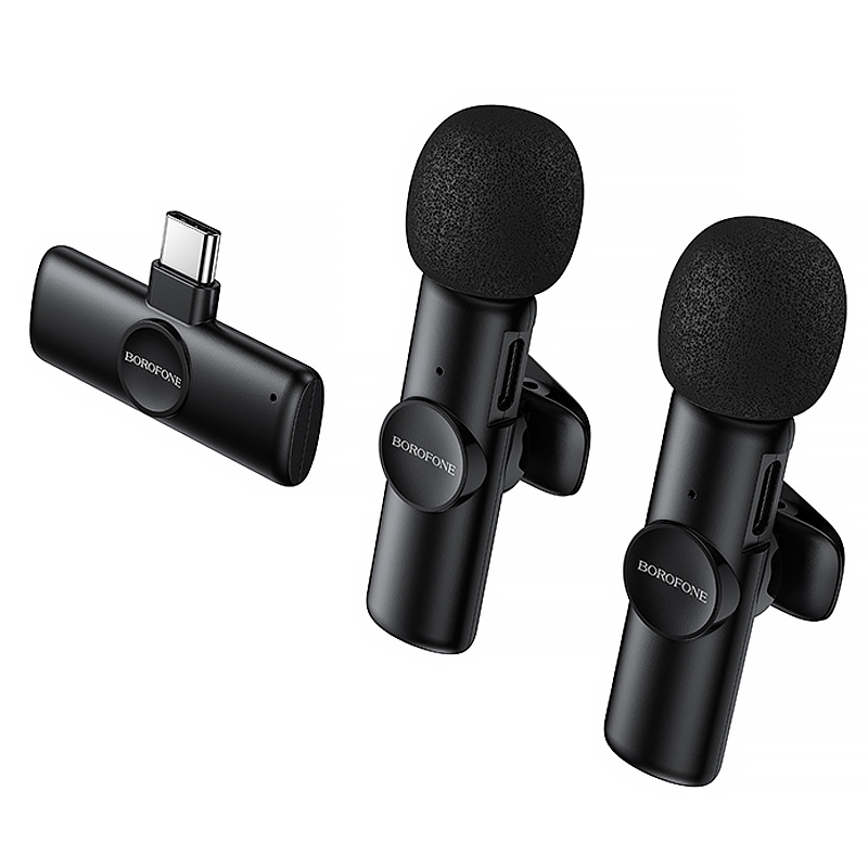 Петличный беспроводной микрофон Borofone BFK16A Winner dual-mic Type-C, Black 4, купить оптом с доставкой