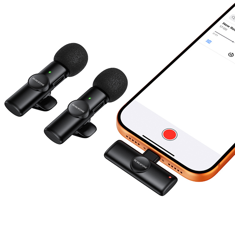 Петличный беспроводной микрофон Borofone BFK16A Winner dual-mic Type-C, Black 5, купить оптом с доставкой