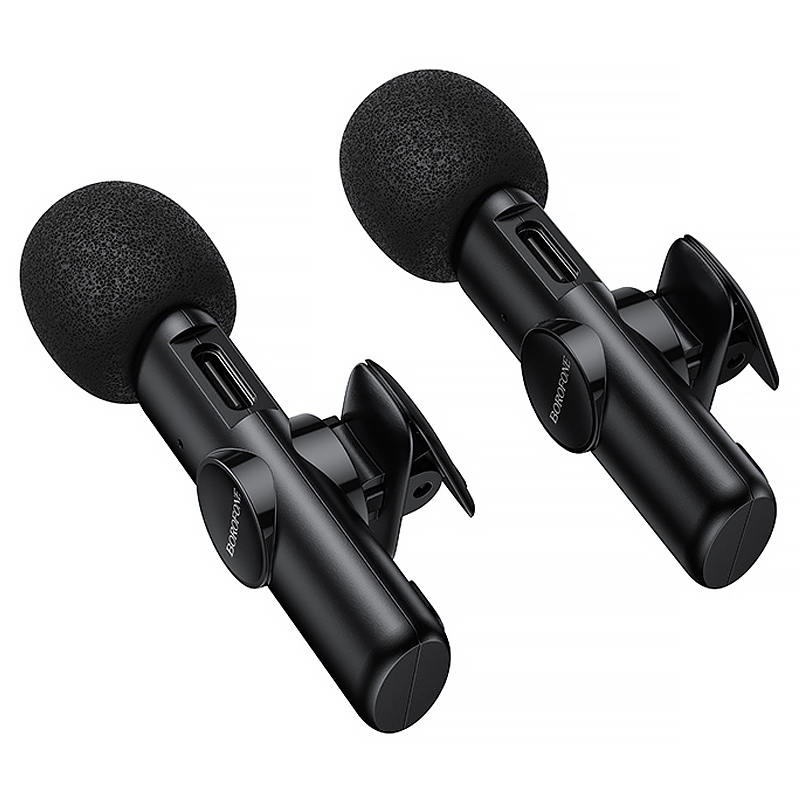 Петличный беспроводной микрофон Borofone BFK16A Winner dual-mic Type-C, Black 6, купить оптом с доставкой