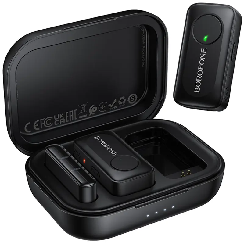 Петличный беспроводной микрофон Borofone BFK17 Lemai dual-mic Type-C, Black, купить оптом с доставкой