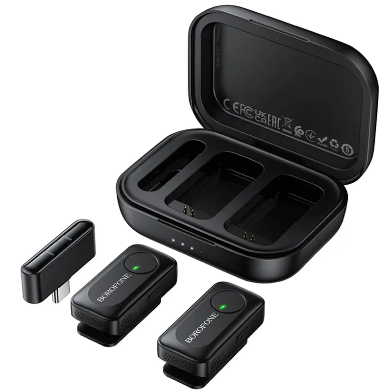 Петличный беспроводной микрофон Borofone BFK17 Lemai dual-mic Type-C, Black 6, купить оптом с доставкой