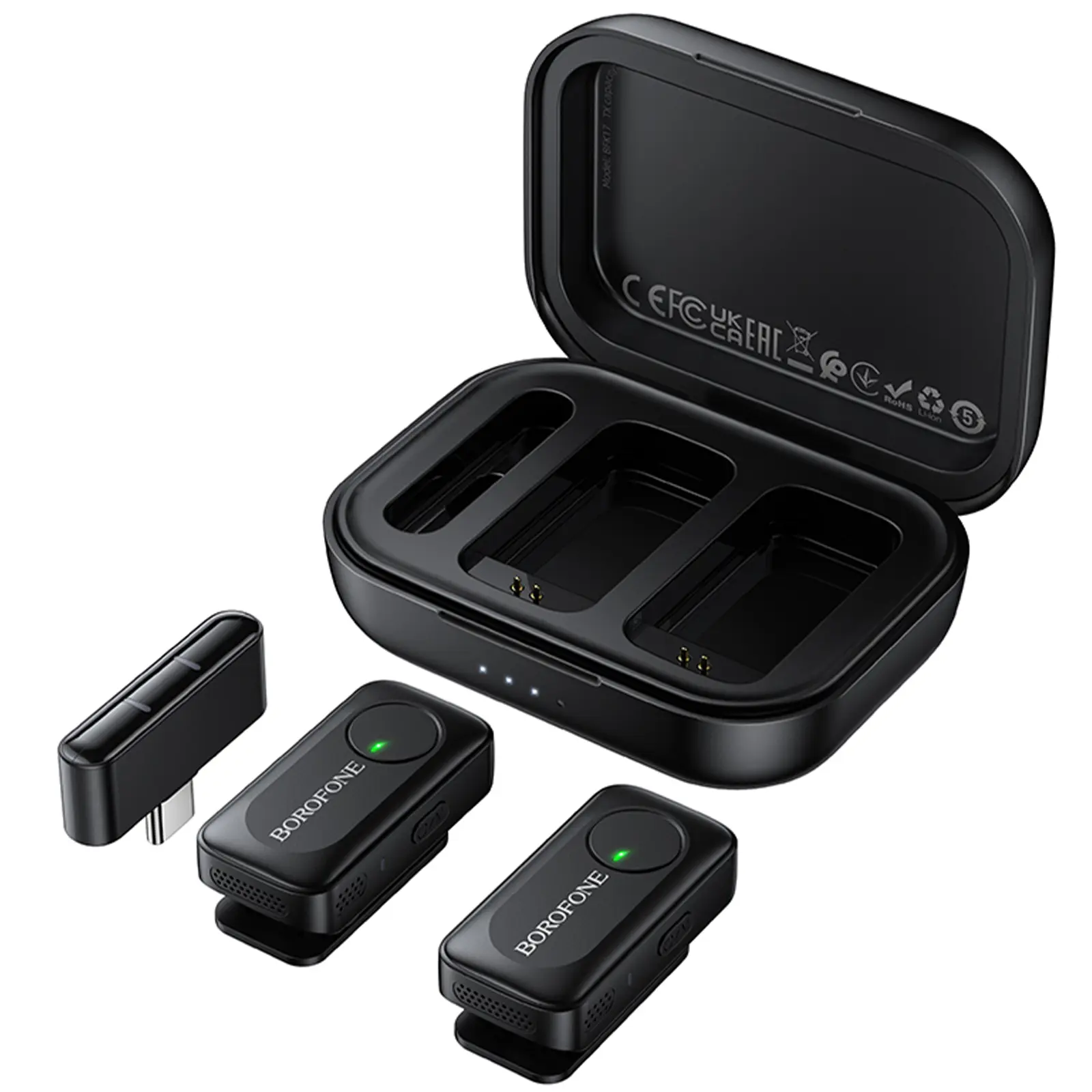 Петличный беспроводной микрофон Borofone BFK17 Lemai dual-mic Type-C, Black 6, купить оптом с доставкой