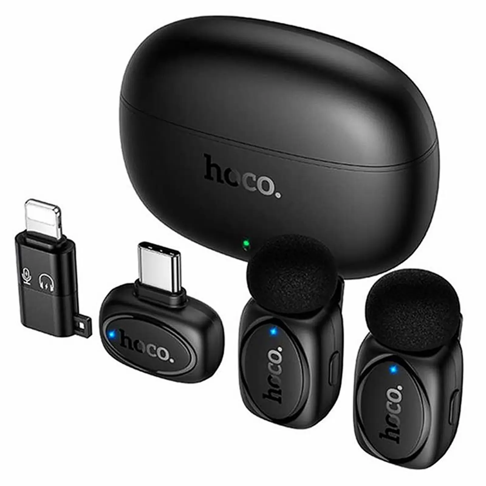 Петличний бездротовий мікрофон Hoco L19 Graceful dual-mic 2in1 (Lightning/Type-C), Black 1, купити оптом з доставкою