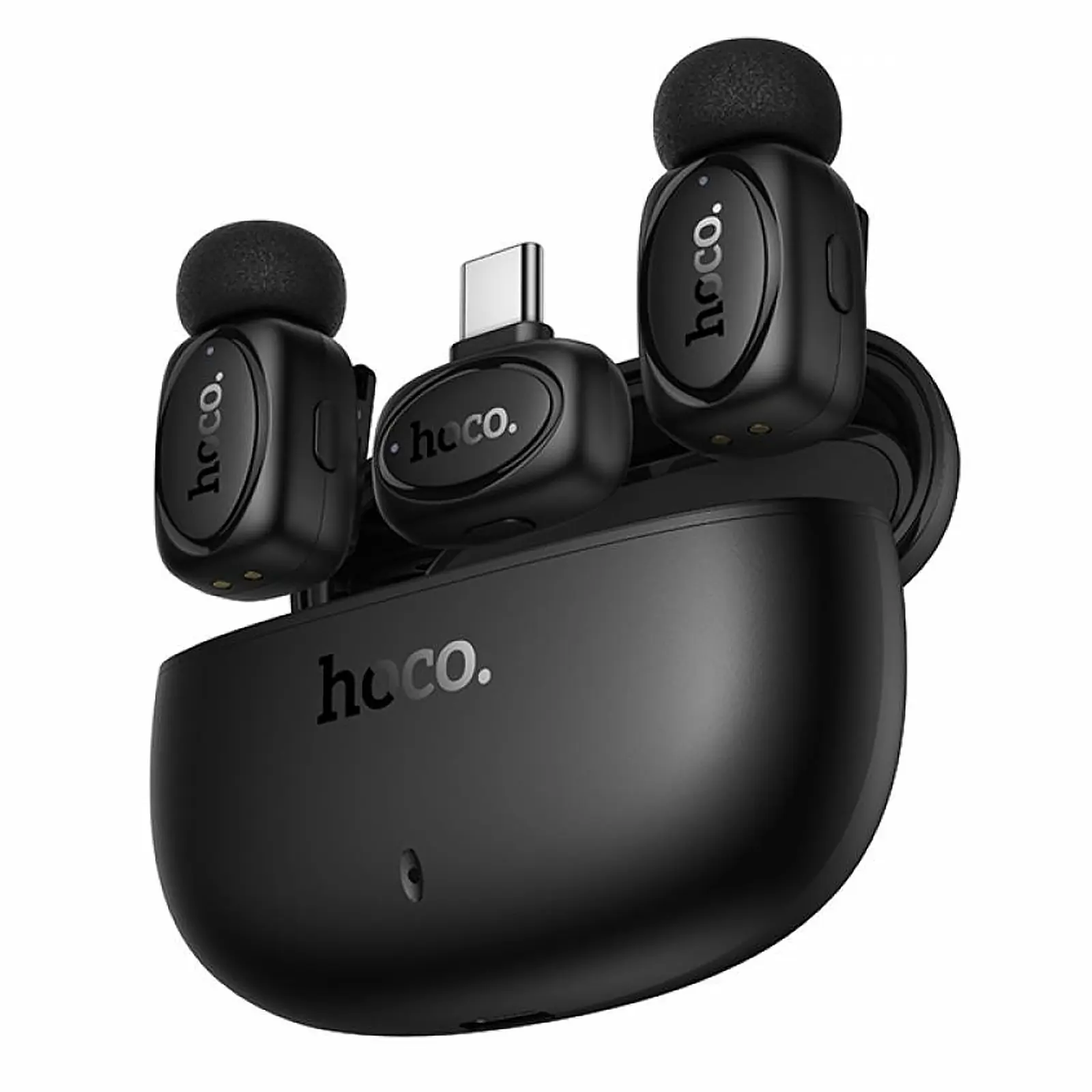 Петличний бездротовий мікрофон Hoco L19 Graceful dual-mic 2in1 (Lightning/Type-C), Black 2, купити оптом з доставкою