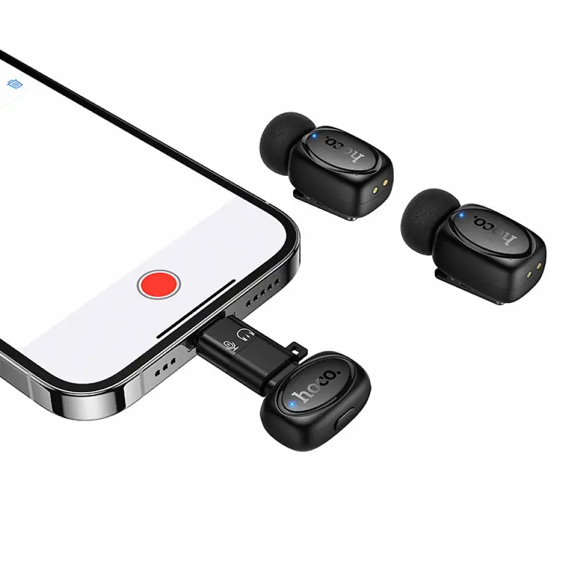 Петличний бездротовий мікрофон Hoco L19 Graceful dual-mic 2in1 (Lightning/Type-C), Black 4, купити оптом з доставкою