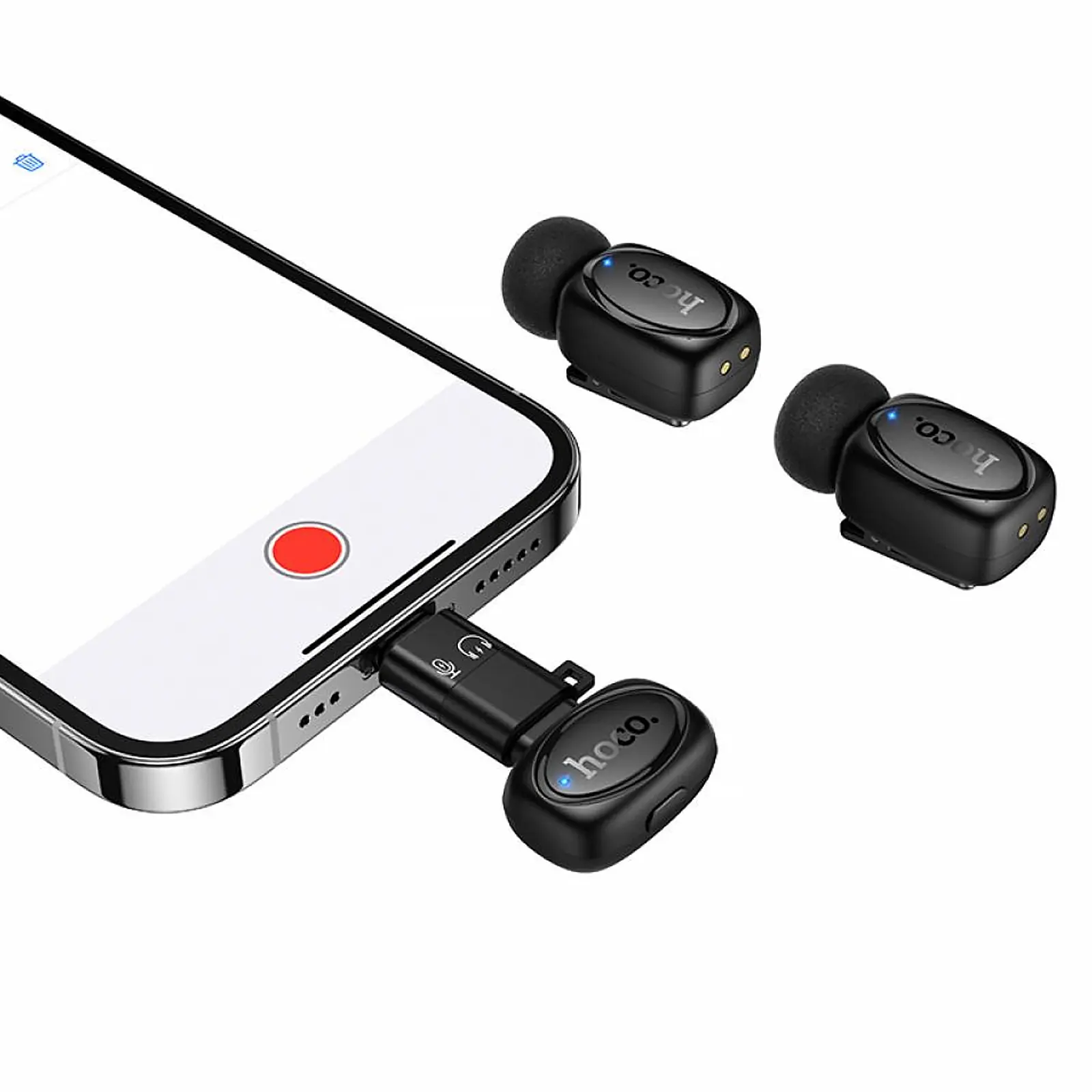 Петличний бездротовий мікрофон Hoco L19 Graceful dual-mic 2in1 (Lightning/Type-C), Black 4, купити оптом з доставкою