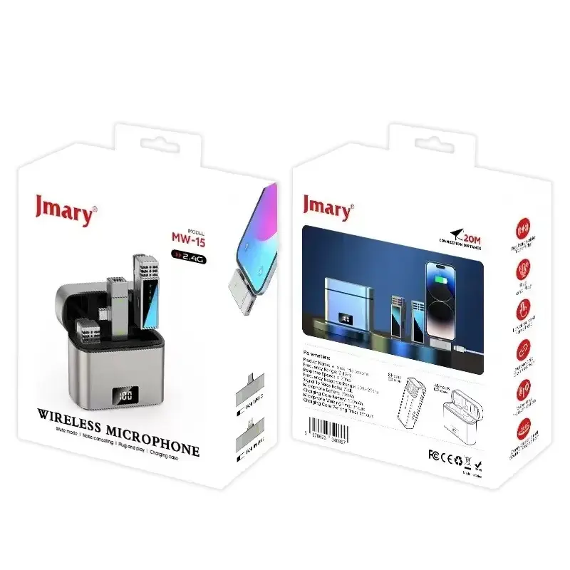 Петличный беспроводной микрофон Jmary MW-15 Dual-mic Type-C, Black 5, купить оптом с доставкой
