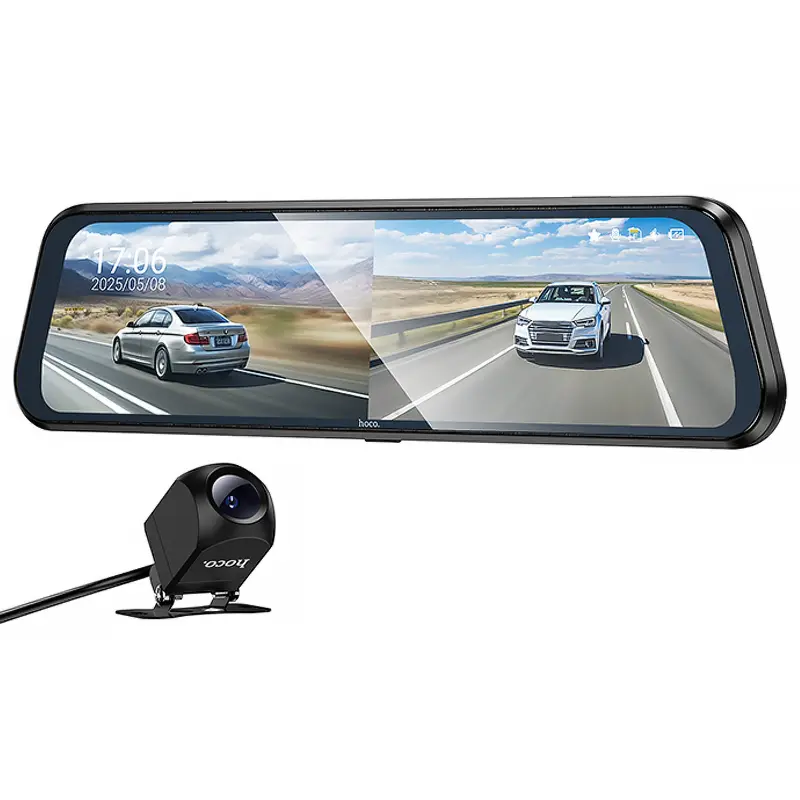Автомобильный видеорегистратор зеркало Hoco DV16 Dual-Channel Driving Recorder 1080p+720p, купить оптом с доставкой