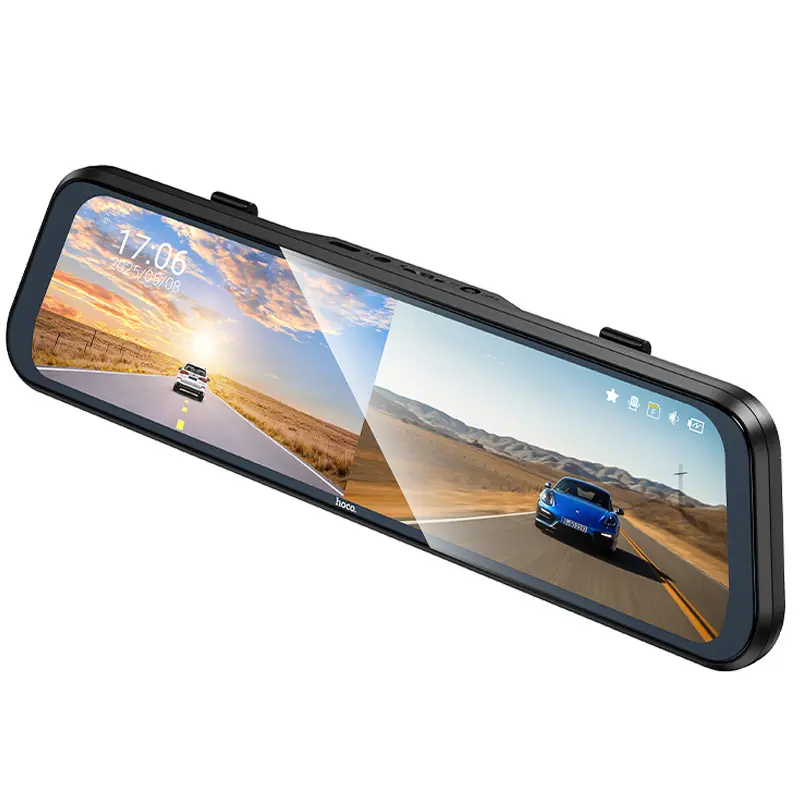 Автомобильный видеорегистратор зеркало Hoco DV16 Dual-Channel Driving Recorder 1080p+720p, Black 4, купить оптом с доставкой