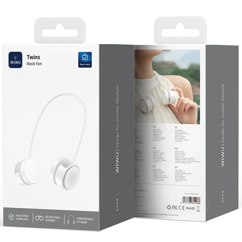 Портативный вентилятор WIWU FS014 Twins Neck, White 2, купить оптом с доставкой