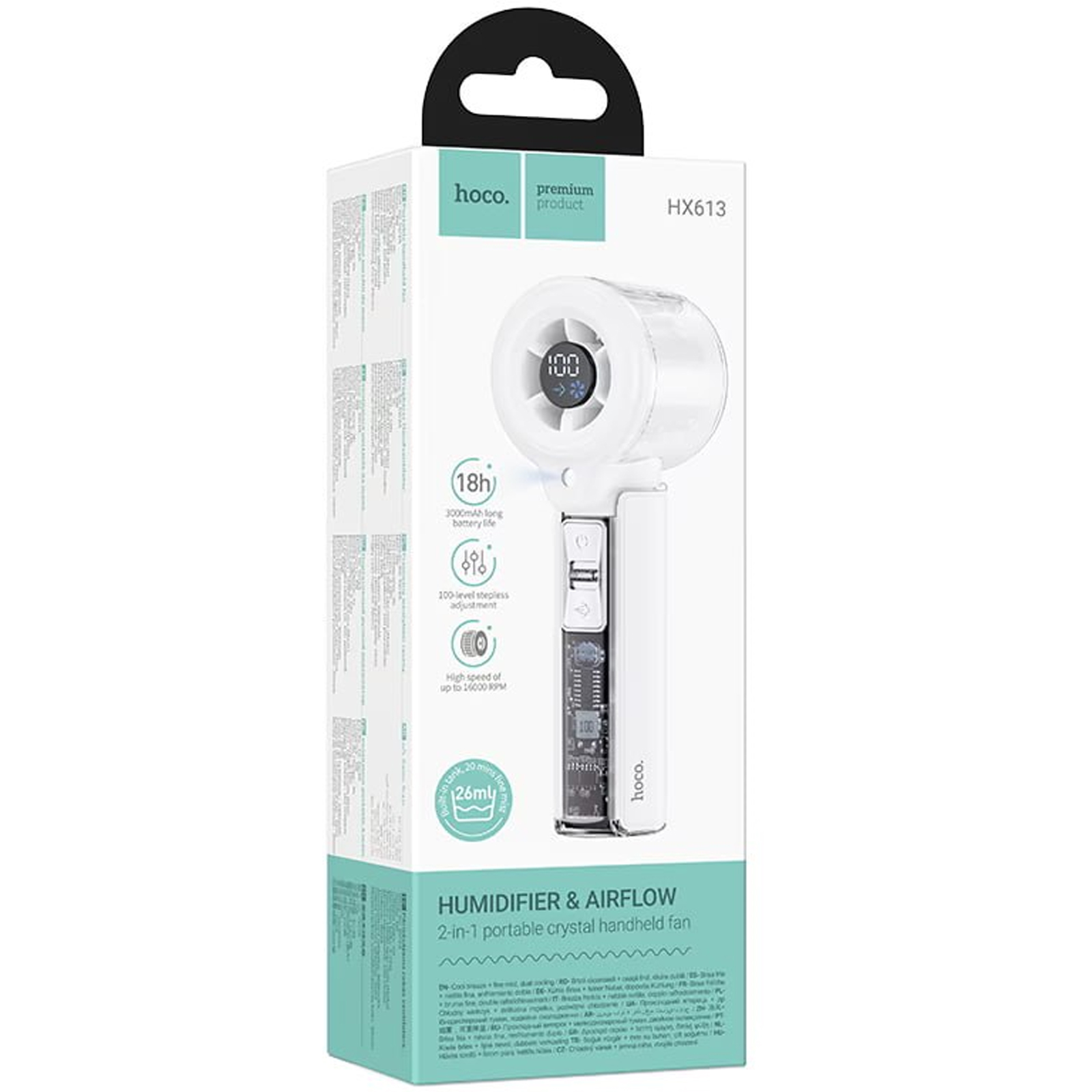 Портативний вентилятор Hoco HX613 з водяним охолодженням 3000 mAh, White 2, купити оптом з доставкою