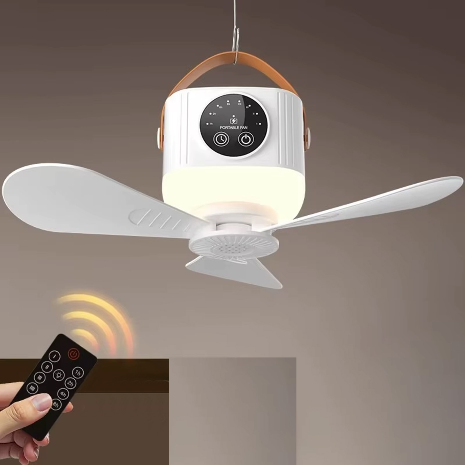 Портативный вентилятор D01 with LED and remote control 7200mAh, White 1, купить оптом с доставкой