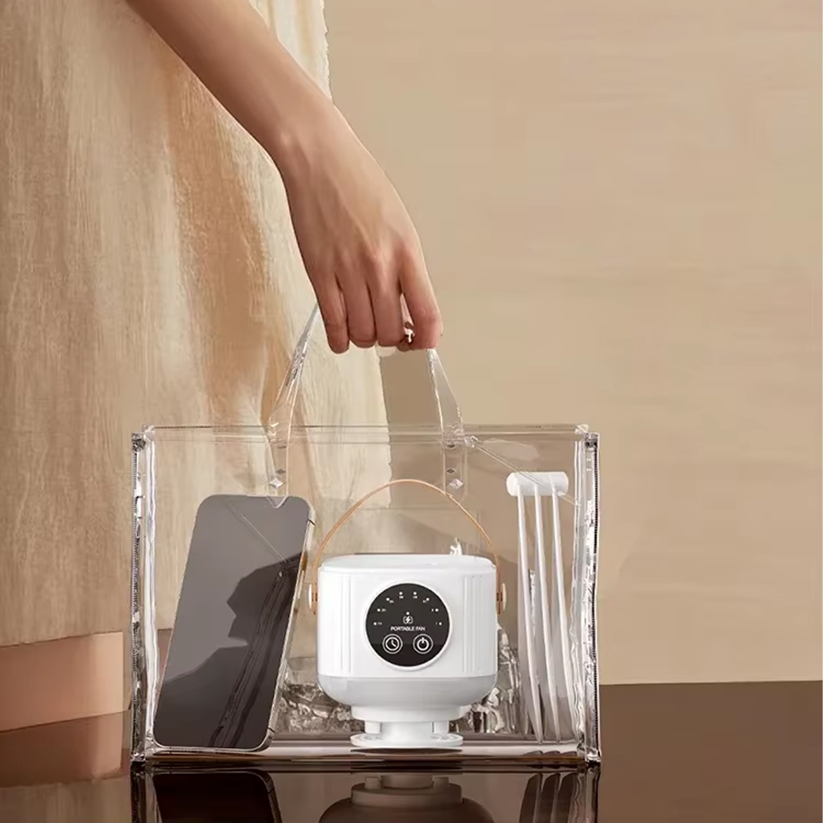 Портативный вентилятор D01 with LED and remote control 7200mAh, White 3, купить оптом с доставкой