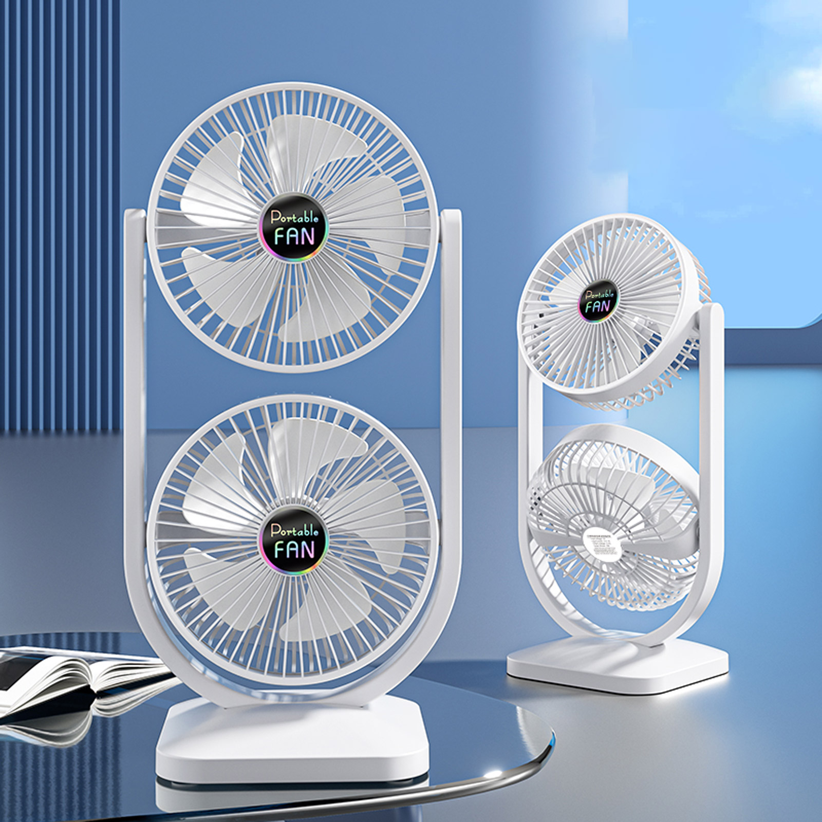 Уцінка Настільний вентилятор S30 Dual-Fan 3000mAh, Пошкоджена упаковка / White 1, купити оптом з доставкою