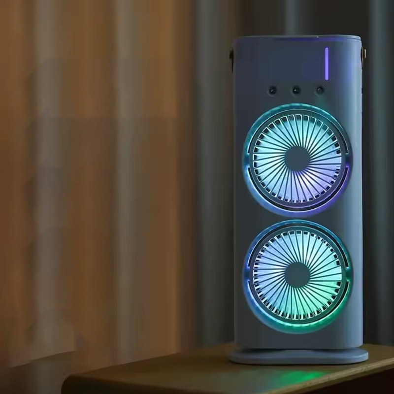Уценка Настольный вентилятор F12 Spray Dual-Fan 2in1 с водяным охлаждением 1800mAh, Мятая упаковка / White 2, купить оптом с доставкой