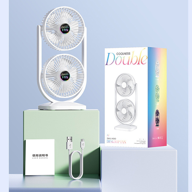 Настільний вентилятор Double head з регулюванням кута нахилу 3000 mAh на малюнкі №6